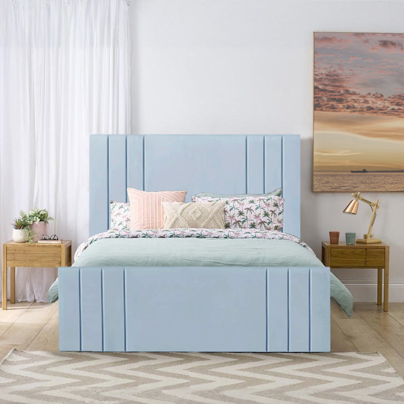 Bandur Upholstered Ottoman Storage Bed, Double (4'6), Sky Blue