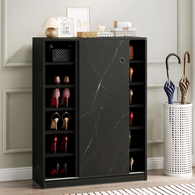 Shoe Cabinet with 2 Flip Drawers, Black