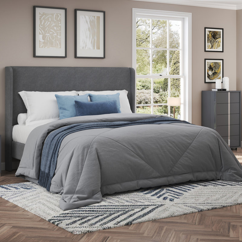 Lit plateforme tapissier Crofford, Gris, Grand lit
