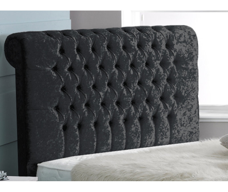 Coraline Upholstered Bed, Black Crush Velvet, Small Double (4')