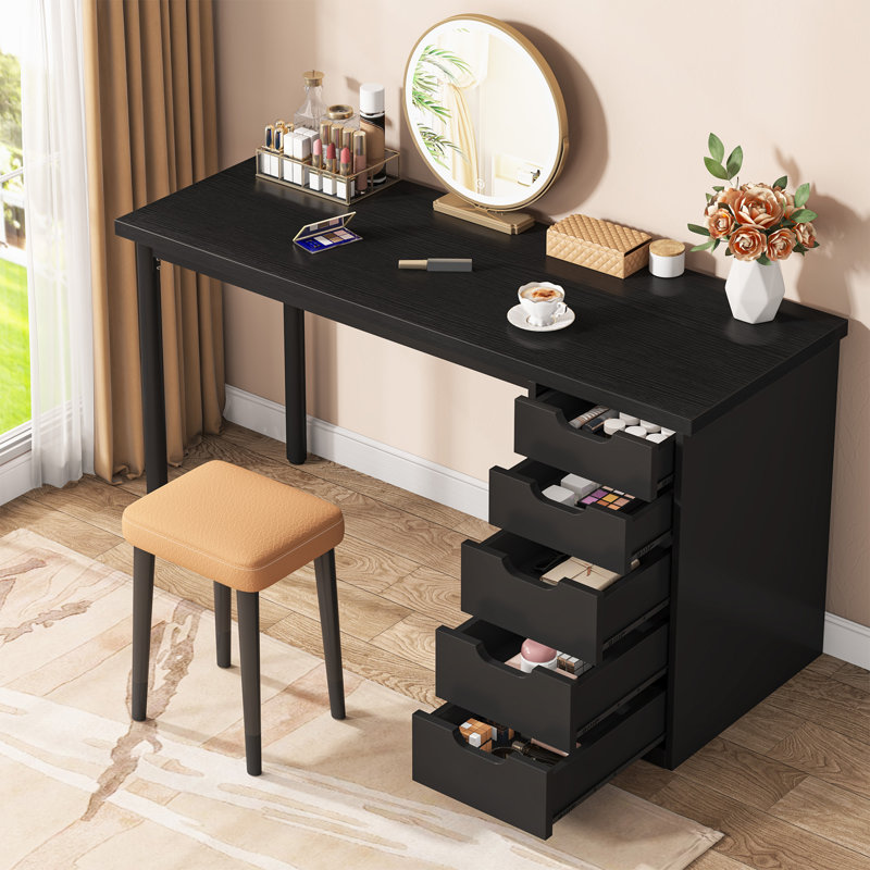 Bureau 47 po avec 5 tiroirs, Noir