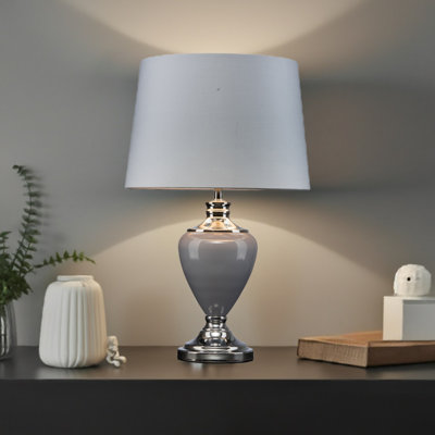 Edie 58cm Classic Grey Chrome Table Lamp