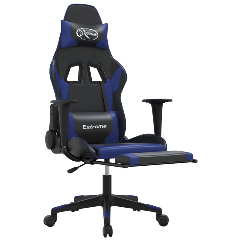 Massage Gaming Chair with Footrest Faux Leather, Black/Blue