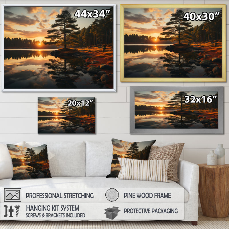Sérénade de pin sur toile, H 30 po x l 40 po x P 1,5 po, Cadre flottant noir