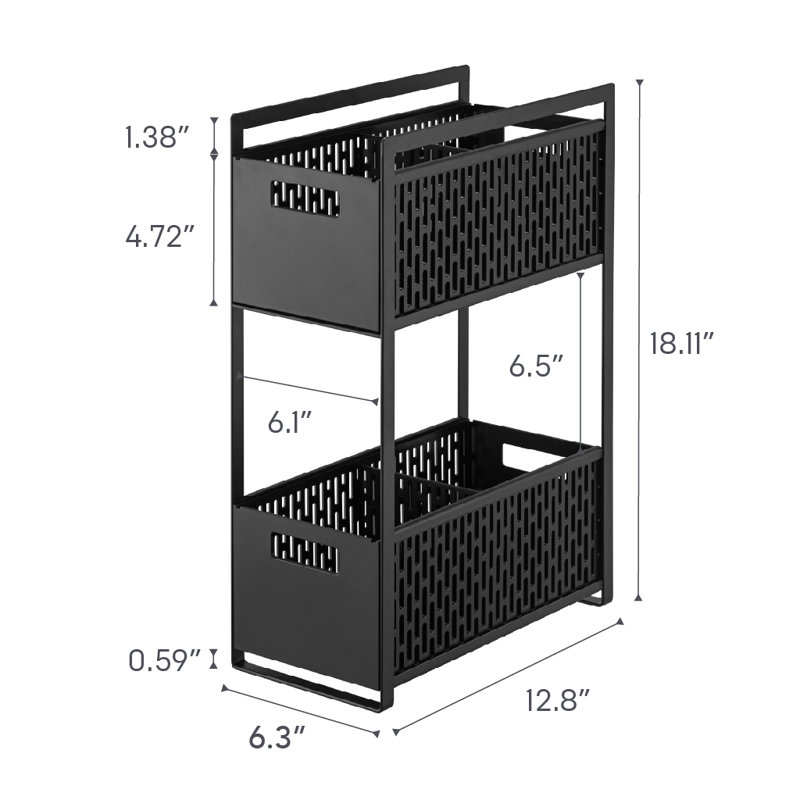 Yamazaki Home Two-Tier Cabinet Storage Basket, ABS Plastic, Black
