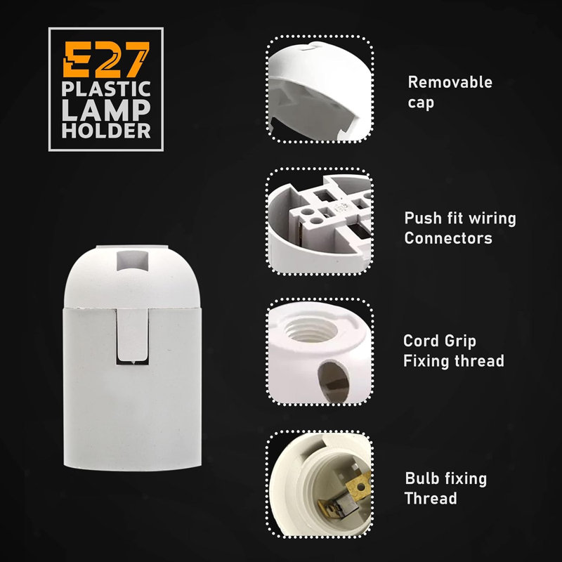 E27 Edison Screw Pendant Lamp Holder Socket, White Heat Resistant Ceiling Light Fitting for DIY Pendant Lighting