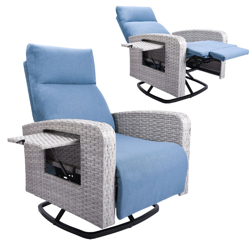 Outdoor 360° Swivel Rattan Recliner Chair, Gray, Blue