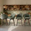 Ensemble de tabouret de bar et de comptoir pivotant Mid-Century 27 po avec base en bois et grand siège, chenille vert olive -1825781370
