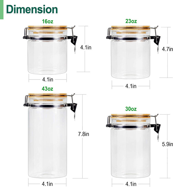 Gracie Oaks Kitchen Canisters Set Airtight Glass Jars with Bamboo Lids