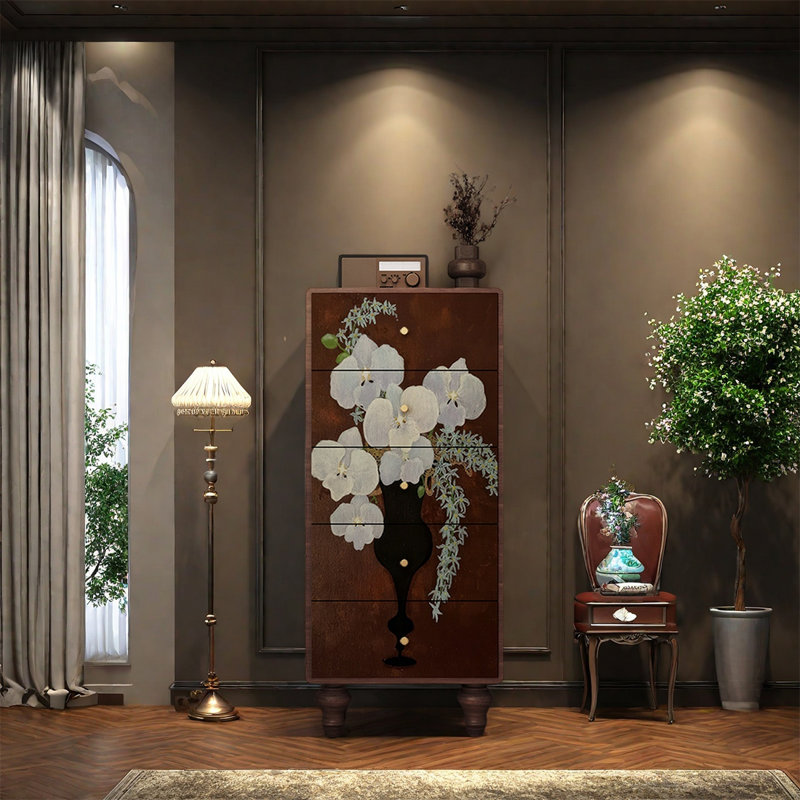 Armoire de rangement à cinq tiroirs en bois de frêne, Noyer
