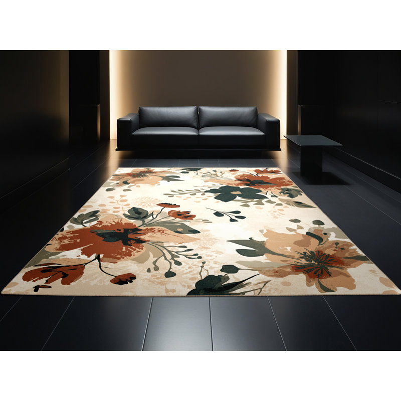 Machine Washable Paesyn Wildflower Mix Bohemian Abstract Rug in Beige – Beige Binding, 3' Square