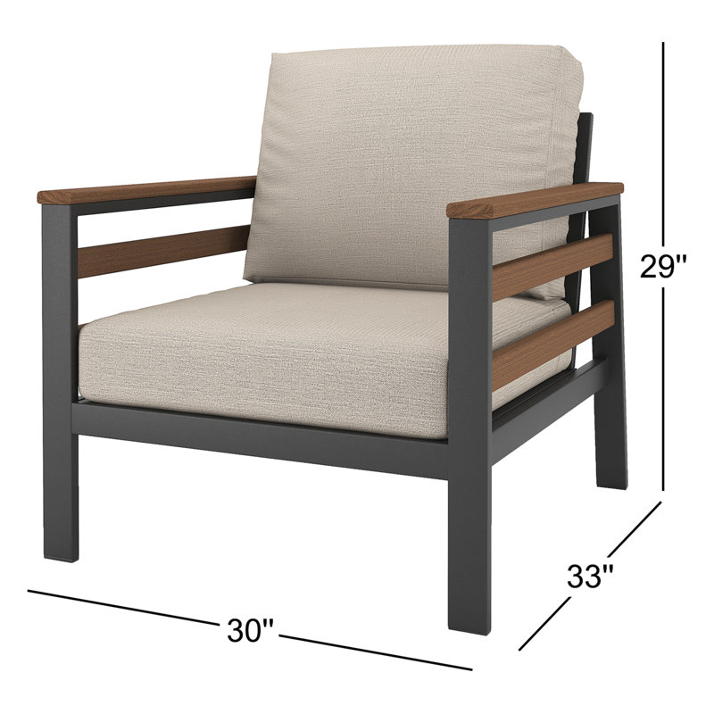 Chaise de patio avec coussins Sunbrella® Townsend, Argent coulé Sunbrella®, Brun / gris foncé