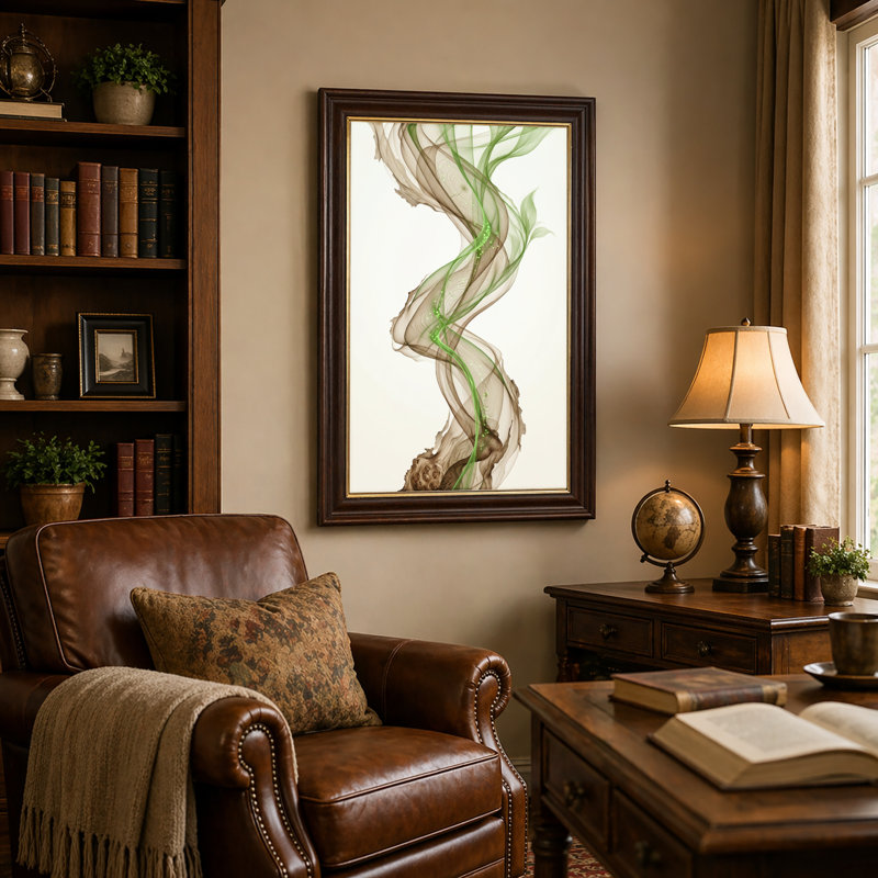 Art mural antique sur toile encadré doré pour le salon, la chambre à coucher, le bureau ou le vestibule - Décoration murale décorative avec vigne abstraite