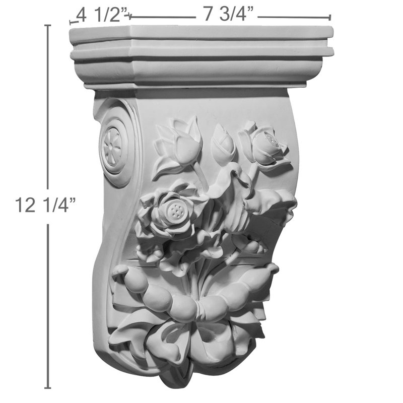Endurathane Flower Corbel, 7 3/4"W x 4 1/2"D x 12 1/4"H, Factory Primed