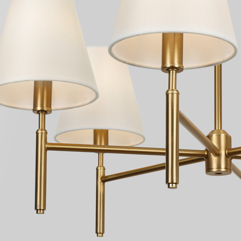 6 - Light Dimmable Classic / Traditional Chandelier with White Fabric Shades, Antique Gold