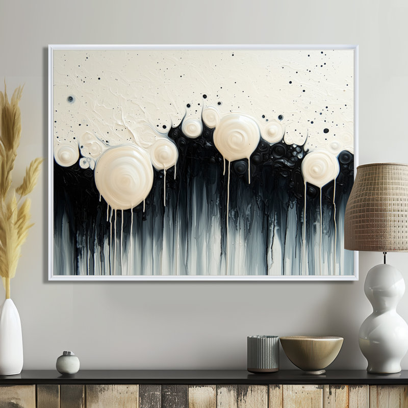 «Black White Wave», volcanique rythmique, art mural, H 12 po x l 20 po, Blanc, Picture Framed