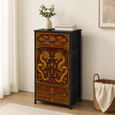 4-Drawer Dresser for Bedroom Chinese dragon very artistic combination motifs Small Tall Clothes Dresser for Closet Organizers with Chest of Drawers Fabric Storage Bins Dressers