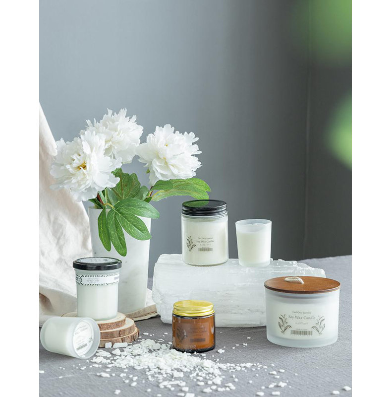 Bougies en cire de soja parfumées 12,2 oz Earl Grey - 65 heures - Ensemble de 4 - Ivoire