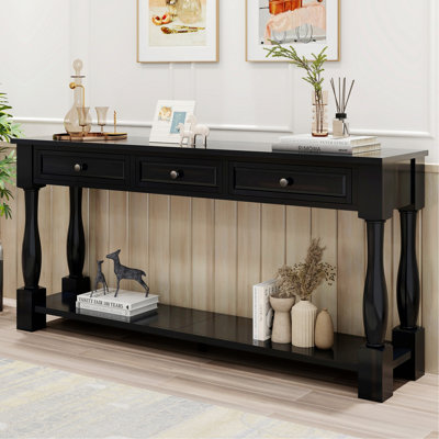 Console élégante de style méditerranéen de 63 po de long avec tiroirs et tablette pour le rangement dans le vestibule et le couloir