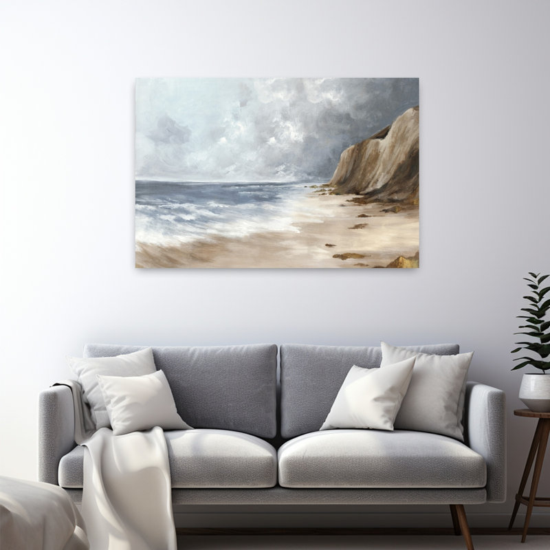 Art contemporain, paysage serein côtier abstrait, H 32 po x l 48 po