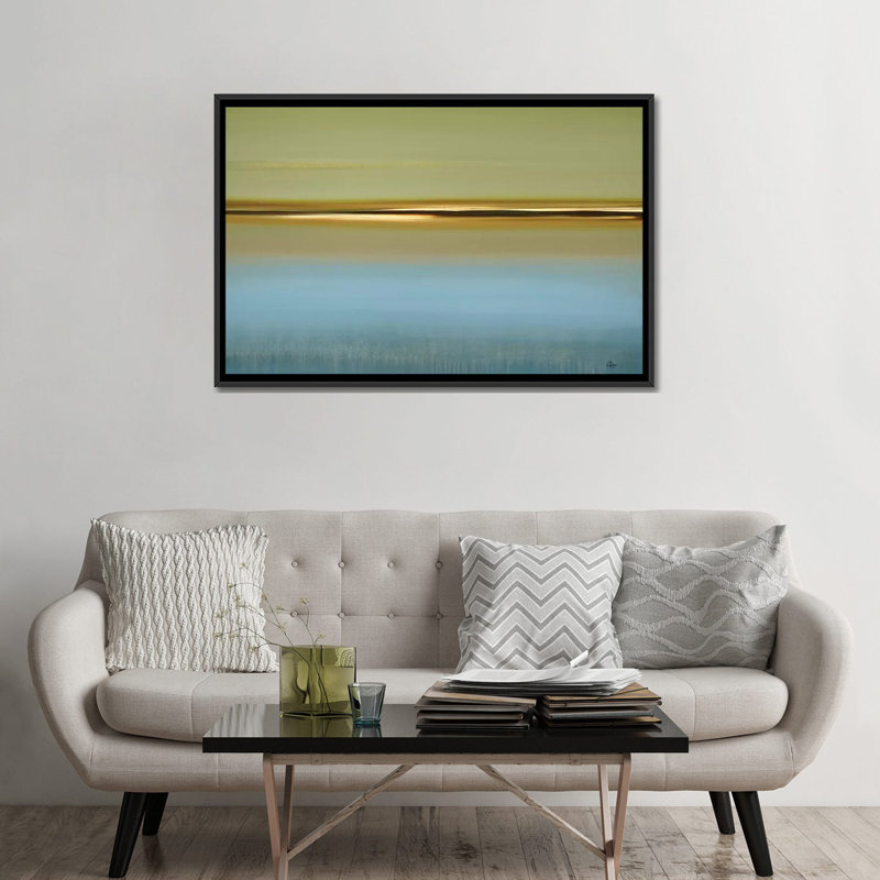 " Peaceful Fusion " by Lisa Ridgers, 18" H x 26" W x 1.5" D, Black Floater Framed Canvas, No Mat