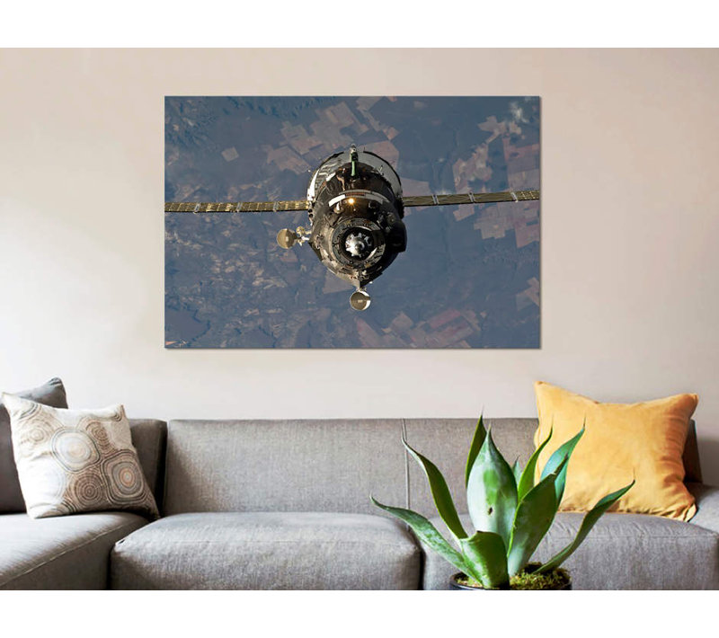 " The Soyuz TMA-19 Spacecraft " by Stocktrek Images, 18" H x 26" W x 1.5" D, Black Framed Canvas, No Mat