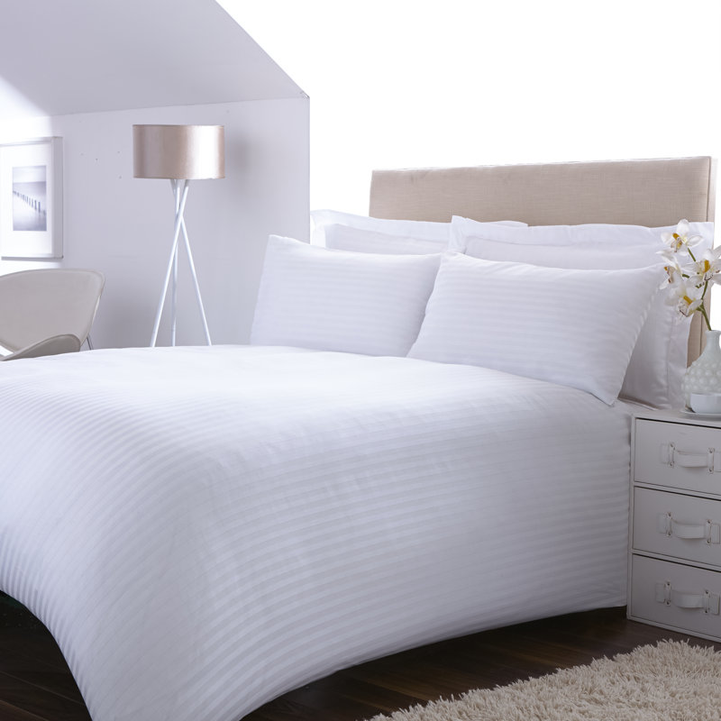 Satin Solid Colour Duvet Cover Set with Pillowcases, White, Double - 2 Standard Pillowcases