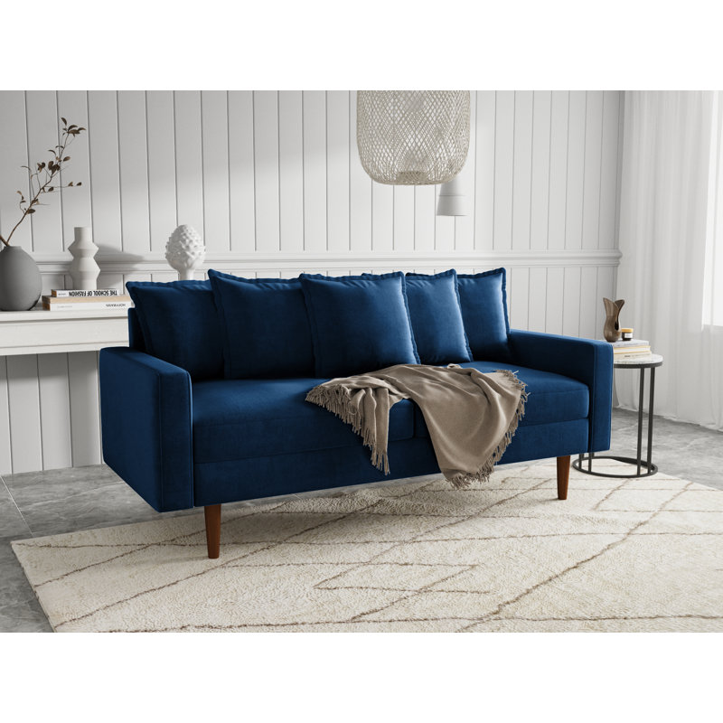 Canapé à accoudoirs carrés en velours de 70 po Stelly, Polyester 100% bleu espace