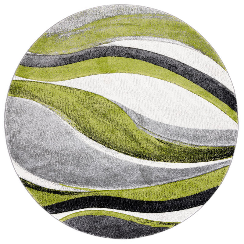 Dubach Abstract Machine Made Power Loom Polypropylene Indoor Area Rug in Gray/Green/White, Round 6'7"
