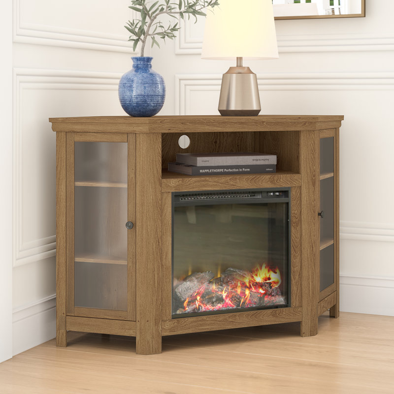 Euripides 48" Corner Media Console with Electric Fireplace, Barnwood