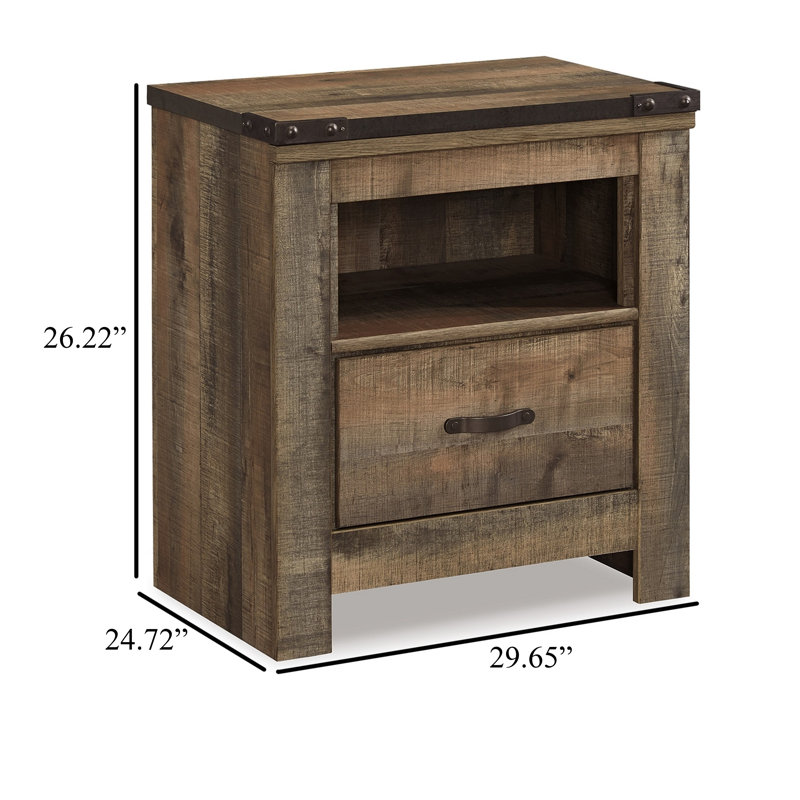 Rustic Charm Brown Nightstand with Built-in Charging Station
