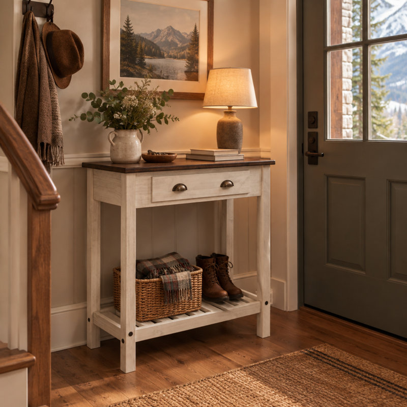 Console de hall d'entrée en bois 1 tiroir Delja | August Grove®, H 33,07 po x l 31,5 po x P 13,78 po, Blanc