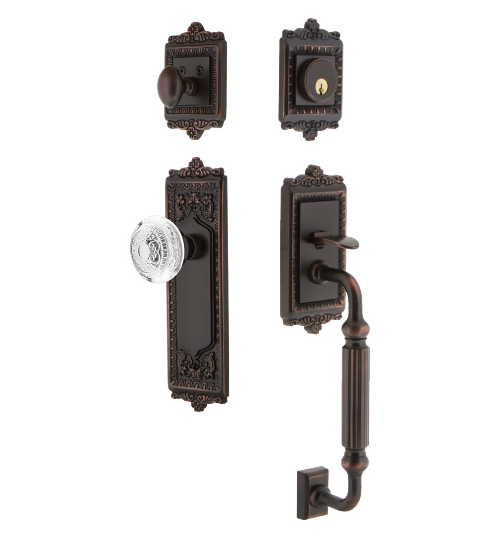 Nostalgic Warehouse Egg & Dart Plate F Grip Handleset with Single Cylinder Deadbolt and Crystal Egg & Dart Knob Nostalgic Warehouse