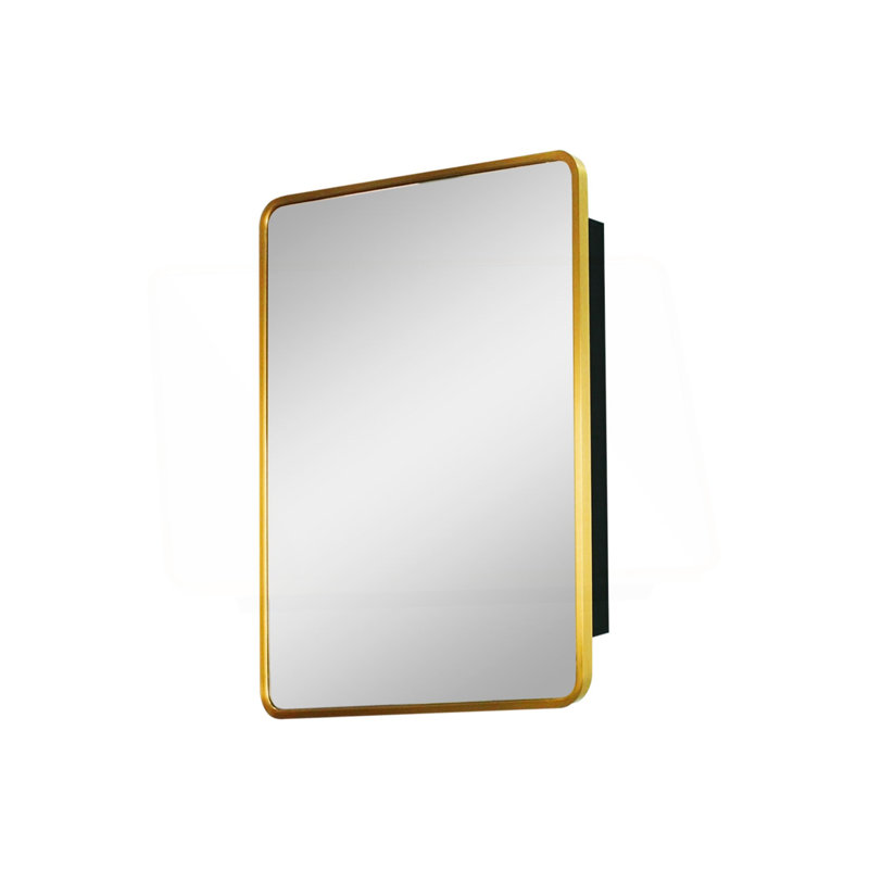 20*28 Inch Gold Metal Framed Wall Mount Or Recessed Bathroom Medicine Cabinet With Mirror, Black/Gold 