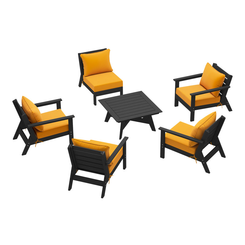 6-Piece Deep Seating Set, Black, Yellow