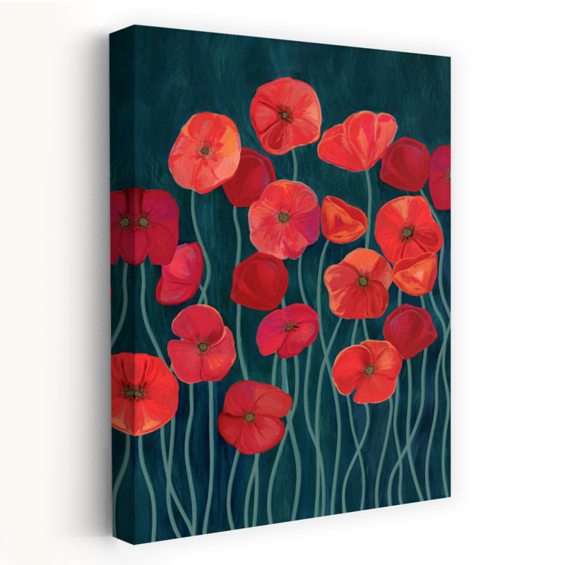 «Coquelicots rouges éclatants», art floral coloré, H 24 po x l 16 po