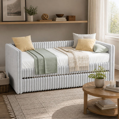 Corduroy Fabric Daybed with Trundle, Durable and Comfortable Modern Luxury Home Furniture