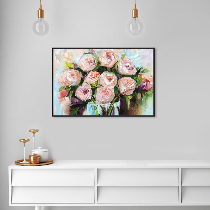 Fleurs crémeuses - impression encadrée, Toile avec cadre noir, H 24 po x l 36 po x P 1,75 po