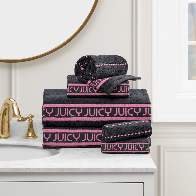 Juicy Couture Luxurious Plush Stripe 6 Piece Premium Bath Towel Set, Black