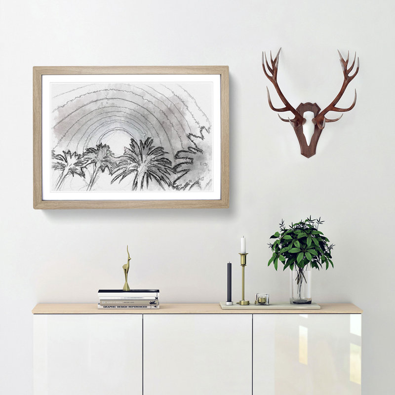 Palm Trees in the Evening - Picture Frame Graphic Art Print, Oak Framed, 62cm H x 87cm W x 2cm D