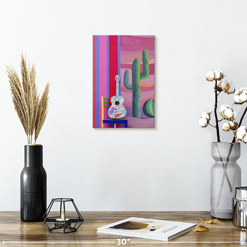 Abarca Guitar And Cactus, 12" H x 8" W