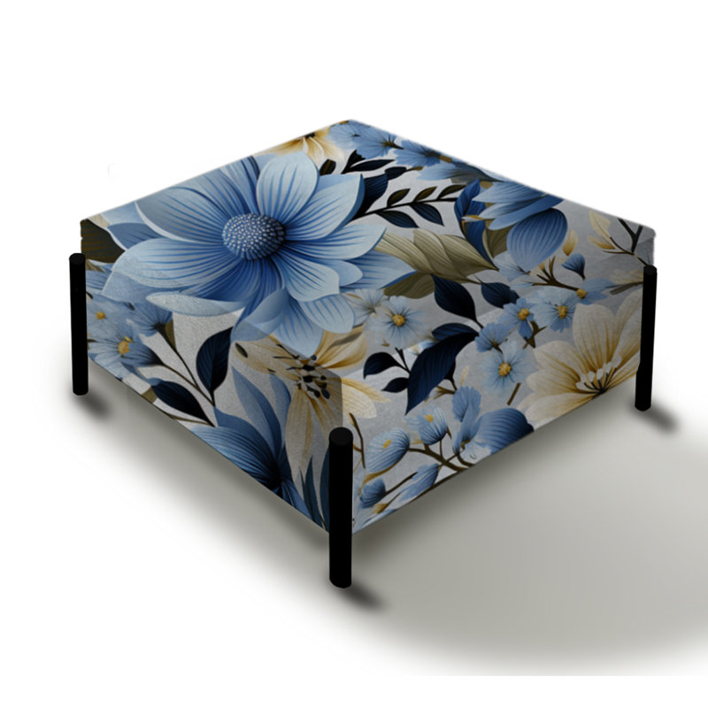 Motif floral Blue Meadow - grand repose-pieds carré floral