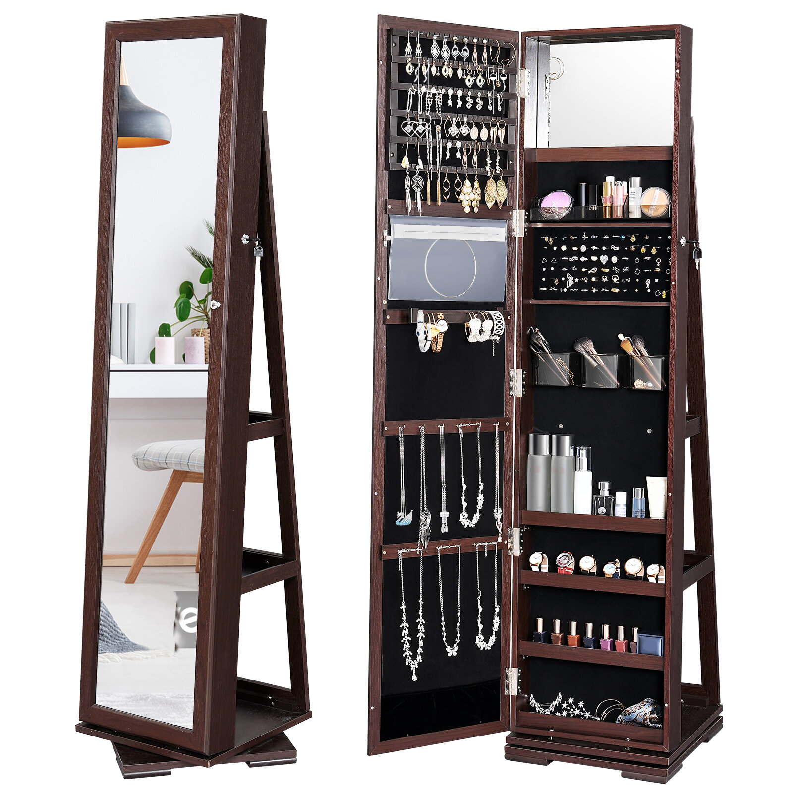 Ebern Designs Freudenberg Jewelry Armoire with Mirror & Reviews | Wayfair