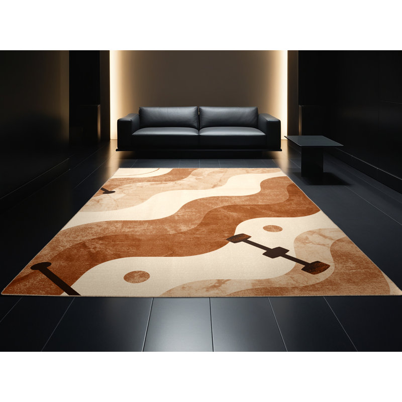Soft Plush Eckart Skateboard Modern Abstract Area Rug in Beige – Beige Binding, 8x10