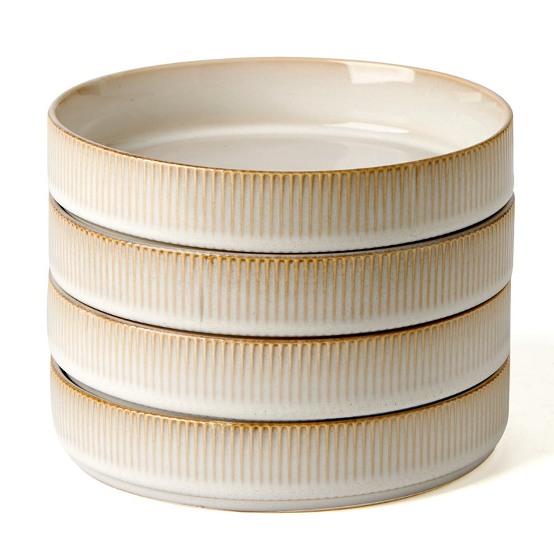 Grand bol à pâtes en grès de 8,1 po Azal (ensemble de 4), Blanc cappuccino