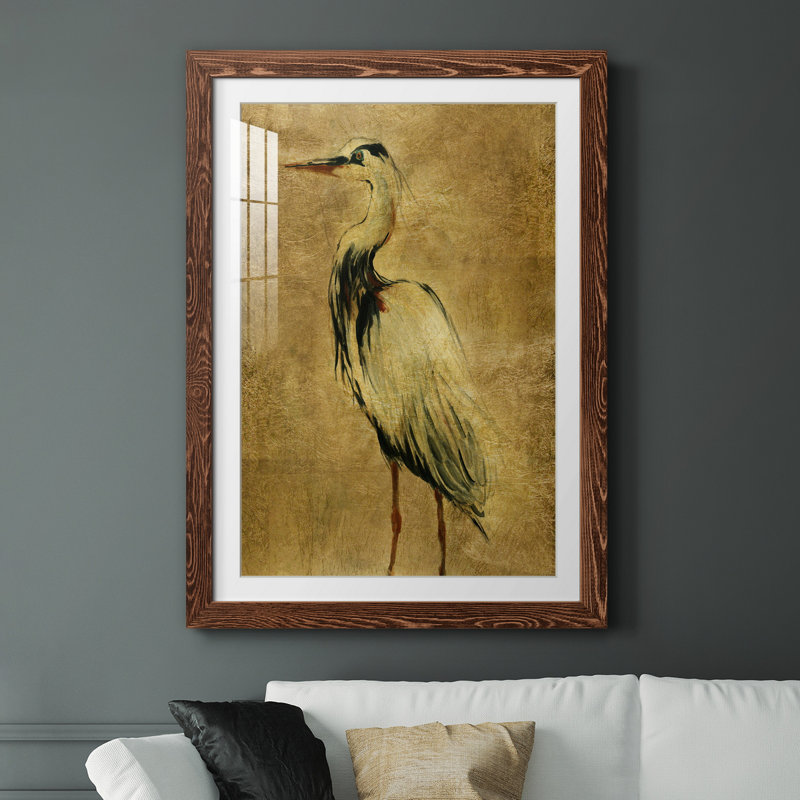 Gold Crane at Dusk II - impression, Papier avec cadre érable, H 31,5 po x l 23,5 po x P 1,5 po