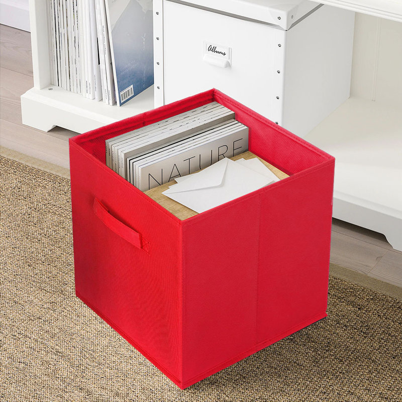 Sorbus 6 Pack 11" Foldable Fabric Storage Cube Bins with Handles, Red