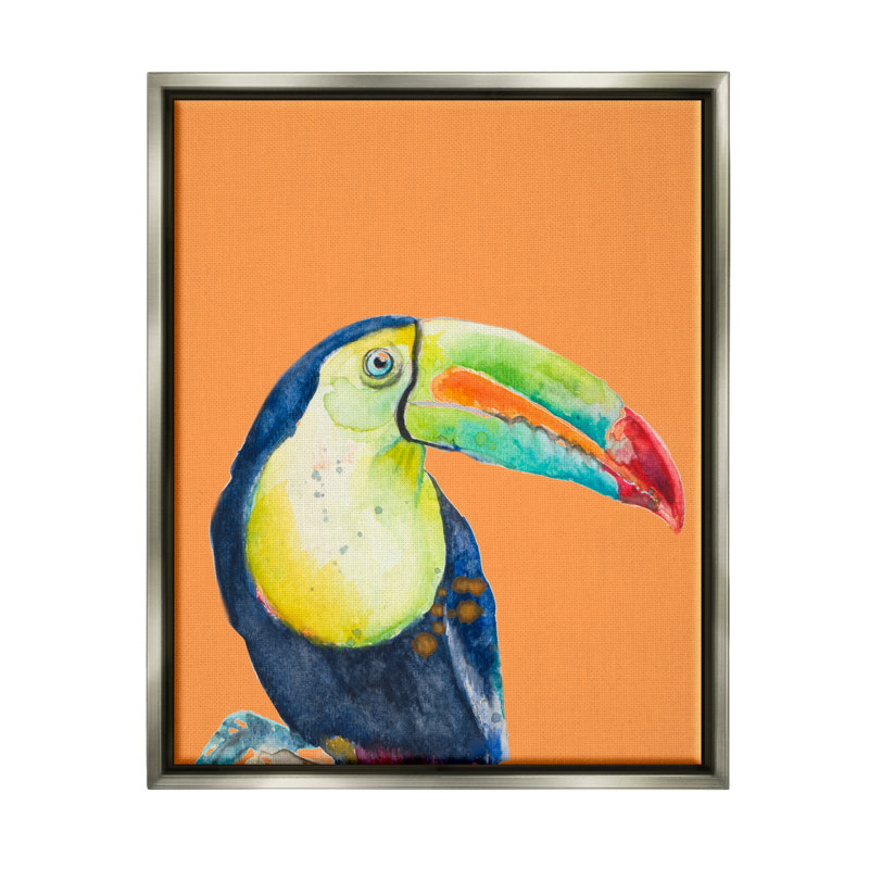 "Tropical Toucan" par Patricia Pinto - cadre flottant, impression, H 31 po x l 25 po x P 1,5 po, Cadre flottant gris lustré
