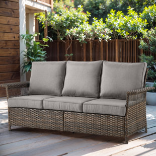 Tapash 78'' Wicker Outdoor Patio 3-Seat Rattan Sofa with Comfortable Cushions - Weatherproof Wicker Couch for Patio, Garden, Backyard Porch