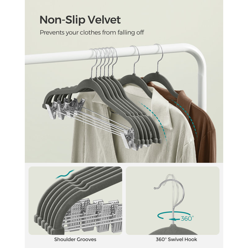 Trouser Hangers, Set Of 20 Velvet Hangers With Adjustable Clips, 42.5 Cm Long, Non-Slip, Space-Saving, For Skirts, Coats, Dresses